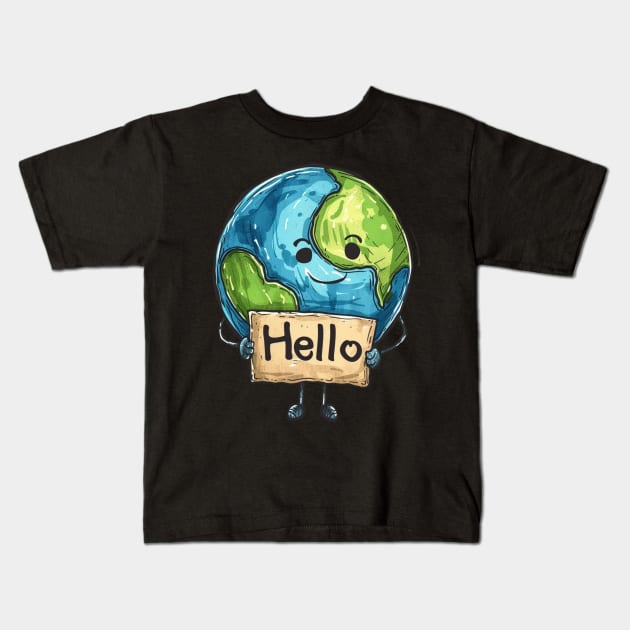 Earth hello Kids T-Shirt by Crazy skull